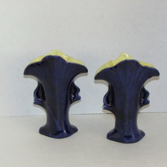 2 Antique Vases JACK-IN-THE PULPIT Ceramic Hand Painted Cobalt Blue Gold Vintage - Picture 5 of 10